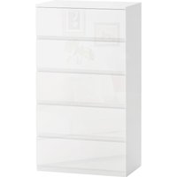 HOMCOM Moderne Kommode mit 5 Schubladen und Kippschutz, Spanplatte Kommode, 55x33x100 cm, Glänzendes Weiß Aosom – Ansicht 1