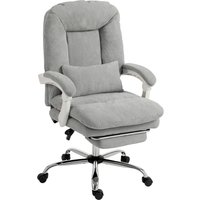 HOMCOM Ergonomischer Bürostuhl, neigbarer Samt-Bürosessel mit Lendenstütze, höhenverstellbar, Fußstütze, dickes Sitzkissen, 360° Drehfunktion für Computer, Hell – Ansicht 1