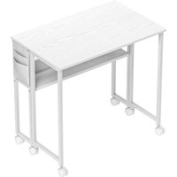 HOMCOM Schreibtisch Klappbar Kleiner 80 cm Klappschreibtisch mit Rollen Platzsparend Computertisch mit Regal, Aufbewahrungstasche, für Home Office, Weiß Aosom – Ansicht 1
