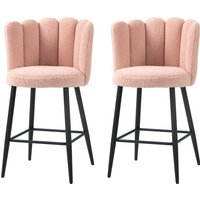 HOMCOM Set mit 2 Barhockern aus Woll-Look-Stoff, Sitzhöhe 65 cm, Barhocker mit Rückenlehne und Fußstütze, Stahlbeine, Küchenhocker, Esszimmer, Theke, Rose Aosom – Ansicht 1