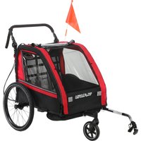 AIYAPLAY Kinder-Fahrradanhänger 2 Sitze 2-in-1, Baby-Fahrrad-Kombiwagen mit höhenverstellbarem Schiebebügel, Handbremse, 5-Punkt-Gurt, Sicherheitswimpel, univer