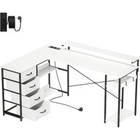 HOMCOM Eckschreibtisch mit 4 Stoffschubladen, 155x112 cm, reversibler L-Schreibtisch mit 2 Steckdosen und 2 USB-Ports, Monitorhalter, 2 Haken, für Homeoffice, A – Ansicht 1