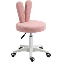 HOMCOM Schreibtischstuhl mit Hasenohren, 5 Rollen und Höhenverstellung, Moderner Stuhl aus Teddyplüsch, Schaumstoff, Kunststoff und Holz, 53x53x70-84 cm, Rosa A – Ansicht 1