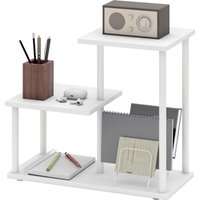 HOMCOM Regal Holzoptik Bücherregal mit 3 Ebenen Modernes Design Metallstruktur Aufbewahrungsregal für Schreibtisch Büro Küche 40x20x34,5 cm Weiß Aosom – Ansicht 1
