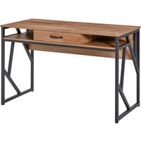 HOMCOM Schreibtisch im Industriestil dim. 120L x 60B x 76H cm mit Schublade + 2 Fächern Metallgestell Schwarz Arbeitsplatte in Nussbaumoptik Aosom