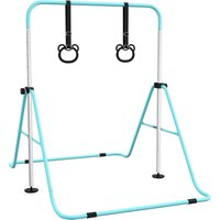 HOMCOM Kinder-Turnstange, horizontale Stange, klappbares, höhenverstellbares Turngerät 88-128 cm mit Turnringen, cyan Aosom – Ansicht 1
