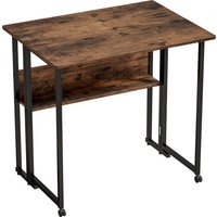HOMCOM Schreibtisch 80 cm Klappbarer Computertisch mit Ablagefach, Bürotisch, Industrieller Klapptisch für Homeoffice, Schlafzimmer, Rustikal-Braun Aosom – Ansicht 1