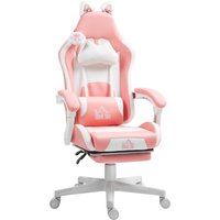HOMCOM Gaming Stuhl Ergonomischer Gamer Stuhl mit Lendenwirbelstütze, Fußstütze, Gaming Sessel mit Katzenohren, Kopfkissen, Höhenverstellbar Bürostuhl mit Verst – Ansicht 1