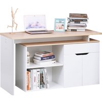 HOMCOM Eckschreibtisch Computertisch Multimedia Modularer Schreibtisch mit Viel Stauraum Doppeltes Fach + Schublade und Schrank in Hellbraun Weiß Aosom – Ansicht 1
