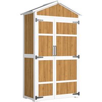 Outsunny Gartenschrank aus Holz - Wetterfester Außenschrank mit Metalldach - Aufbewahrungsschrank für Gartenwerkzeuge 105x55x179cm, Weiß und Natur Aosom – Ansicht 1