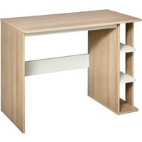 HOMCOM Schreibtisch mit Regal Bücherregal Computertisch Bürotisch 100x44x74cm aus Spanplatte in Natur und Weiß Aosom.de – Ansicht 1