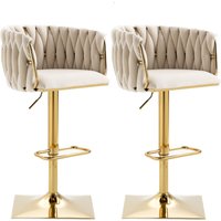 Barhocker höhenverstellbar drehbar 2 Stücke Art déco mit Lehne Fußstütze samt elfenbeinweiß stilvoll komfortabel für Bar Küche Aosom.de – Ansicht 1