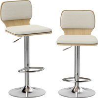 HOMCOM Set mit 2 hohen Barhockern, 360°-drehbar, höhenverstellbar 81-102 cm, mit Leinenbezug, Fußstütze, für Esszimmer, Theke, Beige Aosom – Ansicht 1