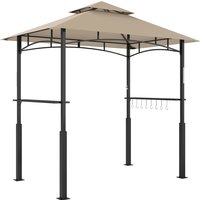 Outsunny Grill-Pavillon mit Doppelverdeck, Gartenüberdachung mit LED-Licht, Deckenhaken, 2 seitliche Ablagen, 240 x 150 x 250 cm, Kaki Aosom – Ansicht 1