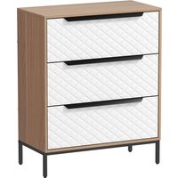 HOMCOM Stoffkommode mit 3 Schubladen, Schlafzimmerkommode, Schubladenfronten mit Diamantmuster, Kommode für Wohn- Büro- und Ankleidezimmer, Natur und Weiß Aosom – Ansicht 1