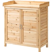 Outsunny Gartenhaus Werkzeugschuppen auf Standfuß Schrank mit Doppeltür und internem Regal aus massivem Tannenholz vorölte Maße 83L x 40B x 92H cm natur Aosom – Ansicht 1