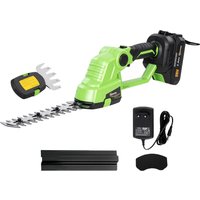 Outsunny 2-in-1 Akku Heckenschere Elektrischer Hecken & Strauchschere mit 20/10cm Schnittlänge, Ladegerät, 18V Akku 2,0 Ah für Äste, Sträucher, Zweige, Grün Aos – Ansicht 1