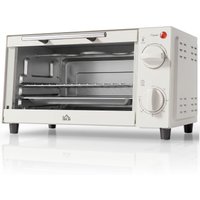 HOMCOM Minibackofen 9L Mini Ofen mit Backblech, Grillrost, 100 °C-230 °C, mit einstellbar Temperatur und Garzeit, 60 Min. Timer, 750W, Edelstahl, Cremeweiß Aoso – Ansicht 1