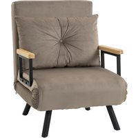 HOMCOM Schlafsessel mit Bettfunktion, 63 x 73 x 81 cm, mit fünffach verstellbarer Rückenlehne, platzsparend, robust, Samtoptik, Hellbraun Aosom – Ansicht 1
