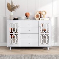 Anrichte 147x40x102 cm mit Kristallgriffen für Wohn- und Esszimmer, Anrichte mit Schubladen Kristallgriff Anrichte, Weiß Aosom.de – Ansicht 1