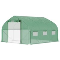 Outsunny Gewächshaus Tunnel, 10,4 m², Gewächshaus, UV-beständig, rollbare Reißverschlusstür, Mesh-Fenster, verzinktes Stahlrohr und PE 140g/m², 350 x 300 x 200  – Ansicht 1