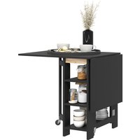 HOMCOM Klappbarer Esstisch, faltbarer Küchentisch, auf Rollen, mit 2 Klappen und 3 Regalen, modernes Design, Küchentisch für kleine Räume, 120 x 60 x 75 cm, Sch – Ansicht 1