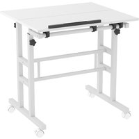HOMCOM Sitz-Steh-Schreibtisch, höhenverstellbar 70 x 60 cm, Computertisch auf Rollen mit neigbarer Platte, Arbeitsplatz für Schlafzimmer, kleine Räume, Weiß Aos – Ansicht 1