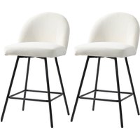 HOMCOM Set 2 Barhocker mit Rückenlehne aus Samt, Hohe Hocker mit Fußstütze für Kücheninsel und Bar, 48,5x56x92 cm, Creme Aosom – Ansicht 1