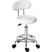HOMCOM Rollhocker höhenverstellbar Drehhocker Drehbar Salon Hocker mit Lehne, Rädern, Arbeitshocker mit Fußstütze für Büro, Kunstleder, 32 x 40 x 70-86 cm, Weiß – Ansicht 1