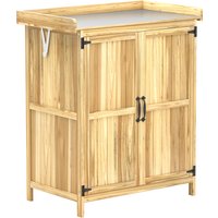 Outsunny Gartenschrank Holz, Geräteschuppen wetterfest 74x43x88cm, Gerätehaus mit Klappdach Ablagen, Arbeitsfläche, Geräteschrank, Gartenhaus Werkzeugschrank Ga