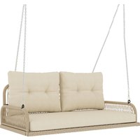 Outsunny Hollywoodschaukel 2-Sitzer Rattan Gartenschaukel mit Kissen Ketten Hängebank bis 240 kg belastbar Hängeschaukel Schaukelbank Gartenbank für Garten Balk – Ansicht 1