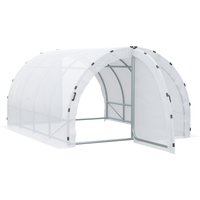 Outsunny Gewächshaus Tunnel Garten 12 m² Bodenfläche 4L x 3B x 2H m Verstärktes Stahlrohr-Gestell 25 mm Doppeltür mit Griffen Weiß Aosom – Ansicht 1
