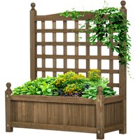 Outsunny Pflanzkübel mit Rankgitter - Blumenkasten - Pflanzkübel auf Beinen - Maße 64L x 28B x 75H cm - Entwässerungseinsätze inklusive - Tannenholz karbonisier – Ansicht 1