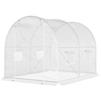 Outsunny Gartenfolientunnel 6 m² 3L x 2B x 1,9H m Verstärktes galvanisiertes Stahlrohr mit 2,4 cm Durchmesser + HDPE-Fenster Tür Weiß Aosom – Ansicht 1