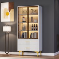 Glasvitrine Elegante mit LED Beleuchtung 70x35x150 cm 2 Türen bewegliche Einlegeböden Weiß für Wohnzimmer & mehr Aosom.de – Ansicht 1