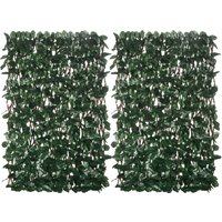 Outsunny Künstlicher Laubzaun Sichtschutzzaun 2 Paneele verstellbare Länge 295 x 70 cm erweiterbares Geflecht realistisches Blattwerk aus PE Grün Aosom – Ansicht 1