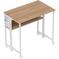 HOMCOM Schreibtisch Klappbar Kleiner 80 cm Klappschreibtisch mit Rollen Platzsparend Computertisch mit Regal, Aufbewahrungstasche, für Home Office, Natur Aosom – Ansicht 1