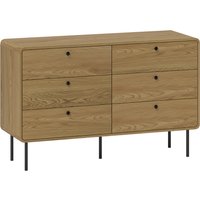 HOMCOM Kommode 6 Schubladen Aufbewahrungsschrank moderner Stil mit abgerundeten Ecken und Stahlfüßen, Kommode Schlafzimmer, Wohnzimmer - 120 x 40 x 75 cm, Eiche – Ansicht 1