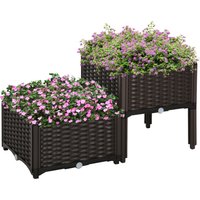 Outsunny Hochbeet Doppelter Pflanzkasten Rattan-Look 80x40x44cm mit Abflusslöchern aus PP in Braun für Garten Balkon Aosom.de – Ansicht 1