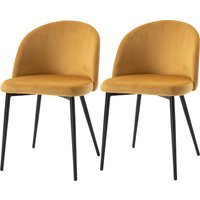 HOMCOM Set mit 2 Esszimmerstühlen, skandinavischer Küchenstuhl aus gepolstertem Velours mit schlanken Metallbeinen, für Wohnzimmer, Esszimmer, gelb Aosom – Ansicht 1