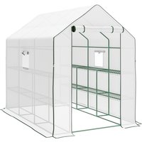 Outsunny Garten-Gewächshaus mit 3 Ebenen, Außen-Gewächshaus mit 12 Regalen, Rolltür, Fenster, UV-beständig, PE-Abdeckung 135 g/m² für Gemüse, Pflanzen, Blumen, 
