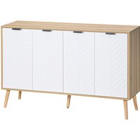 HOMCOM Buffet Lowboard, Aufbewahrungsmöbel, verstellbare Regale, 2 Schränke, 4 Türen Chevron-Muster, für Küche, Esszimmer, Wohnzimmer, 120 x 35 x 77,4 cm, Weiß  – Ansicht 1