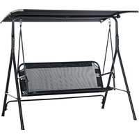 Outsunny Hollywoodschaukel 2-Sitzer, verstellbares Sonnendach, UV-beständig, bis 200 kg belastbar, 172x110x155 cm Schwarz Aosom.de – Ansicht 1