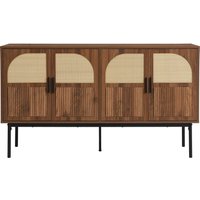 Modernes Sideboard mit Rattan, 4-türig mit viel Stauraum, Natürlich-retro Design, 140x40x80 cm, Naturfarbe