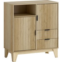 HOMCOM Sideboard 80×40×90 cm – 2 Türen mit Soft-Close, 2 Schubladen, höhenverstellbarer Einlegeboden & offenes Fach, Naturholzoptik Aosom – Ansicht 1