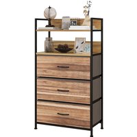 HOMCOM Aufbewahrungskommode im industriellen Stil mit 3 herausnehmbaren Stoffschubladen und 2 Regalen - 60 x 29 x 101 cm - Holzoptik und schwarzes Metall Aosom – Ansicht 1