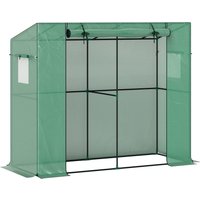 Outsunny Gewächshaus mit Rolltür 2 Fenster, winterfest Foliengewächshaus aus Stahl, Treibhaus für Balkon, Garten, Tomatenhaus mit UV schutz 200x76x170cm Tomaten – Ansicht 1