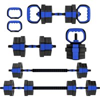 SPORTNOW Hantel-Set 6-in-1 verstellbar 20 kg rutschfest, Kettlebell, Hantelstange oder Liegestützgriffe für Home-Fitness, blau und schwarz Aosom – Ansicht 1