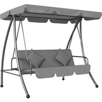 Outsunny Gartenschaukel umwandelbar 3‑Sitzer Hoher Komfort Neigbares Dach Matratze inklusive 2L x 1,25l x 1,7H m Metall Polyester Schwarz Hellgrau Aosom – Ansicht 1