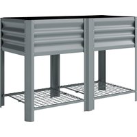 Outsunny Erhöhtes Stadtbeet mit unterer Ablage, Pflanztisch aus verzinktem Metall mit Innenauskleidung und Handschuhen, für Anbau, Pflanzen und Blumen, 120x55x8 – Ansicht 1